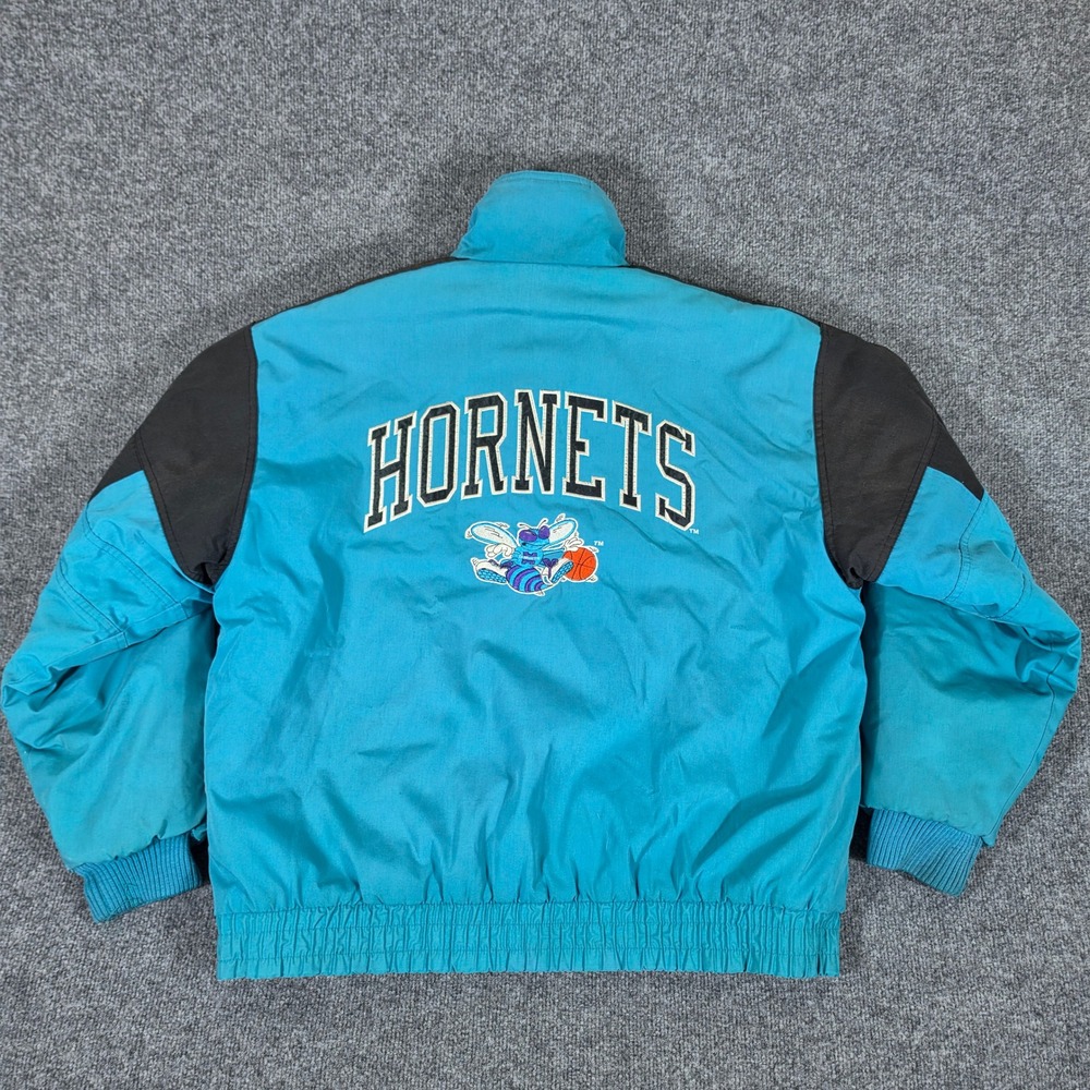 Vintage 90s Logo 7 NBA Charlotte Hornets Graphic Zip Up Jacket Teal Mens Size L